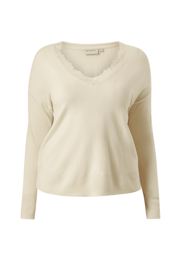 Only Carmakoma - Tröja carSunny LS Lace V-neck CC Knt - Beige - 54