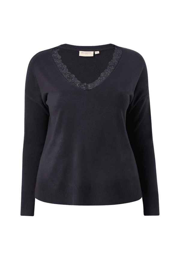 Only Carmakoma - Tröja carSunny LS Lace V-neck CC Knt - Blå - 54