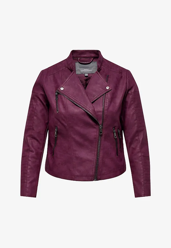 Only Carmakoma - Bikerjacka carAvana Faux Leather - Röd