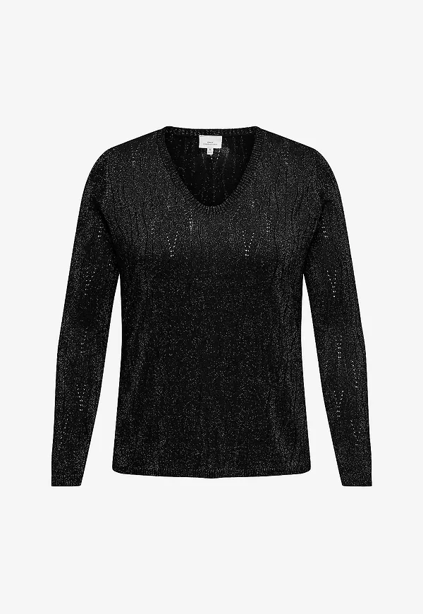Only Carmakoma - Topp carMella LS Glitter V-neck Knt - Svart