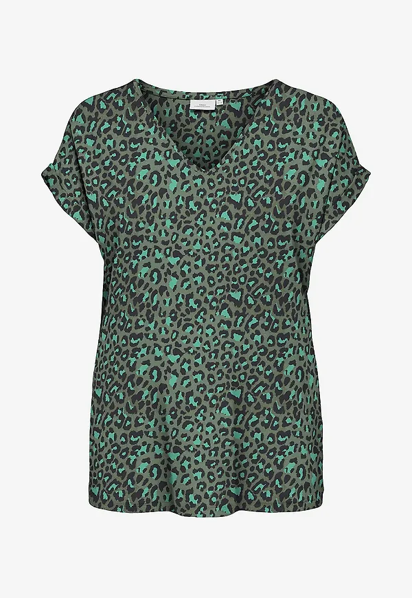 Only Carmakoma - Topp carPalaica S/S V-neck Top Aop Jrs - Grön