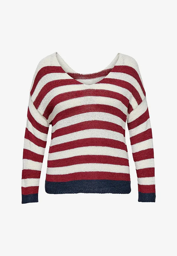 Only Carmakoma - Tröja carGenna 7/8 Reverse V-neck Knt - Röd