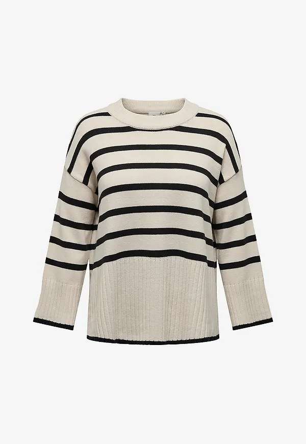 Only Carmakoma - Tröja carHella LS Loose Striped O-neck - Beige