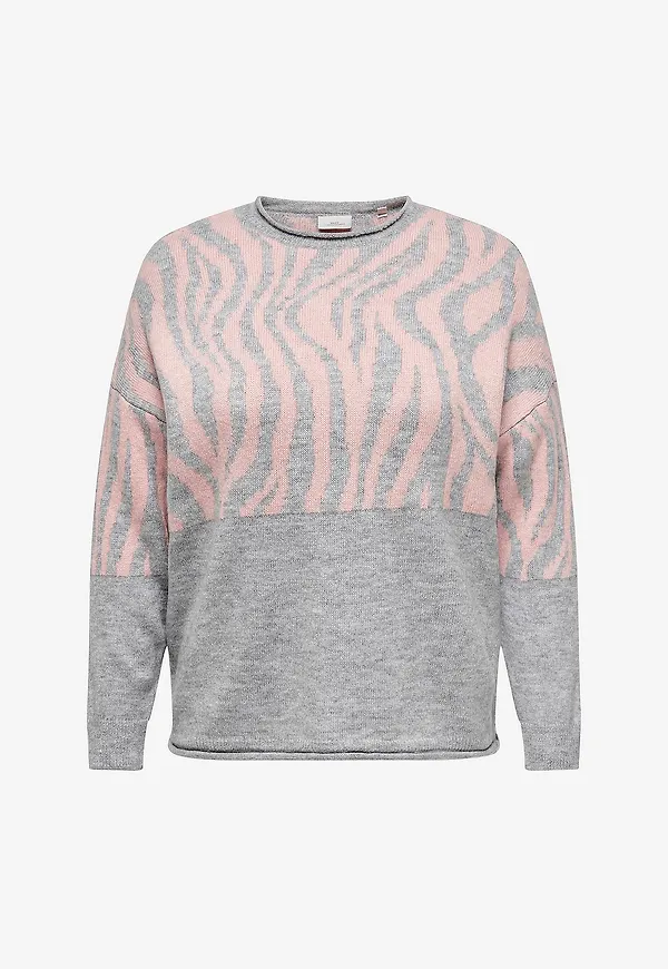 Only Carmakoma - Tröja carJade Zebra L/S O-neck Knt - Grå