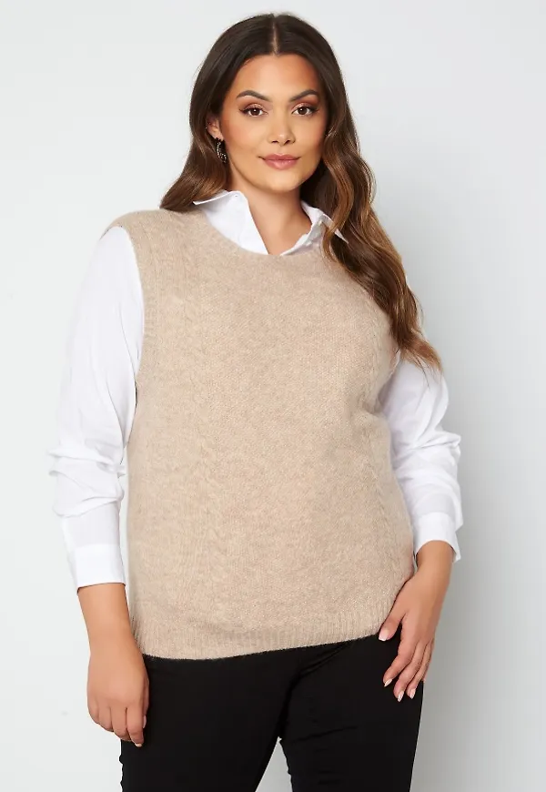 Only Carmakoma Abbi Life S/L Vest Knit Toasted Coconut 50/52 (L)
