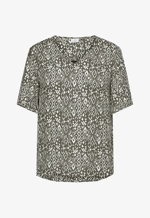 Only Carmakoma - Blus Carviwi S/S V-Neck Top Aop - Grå
