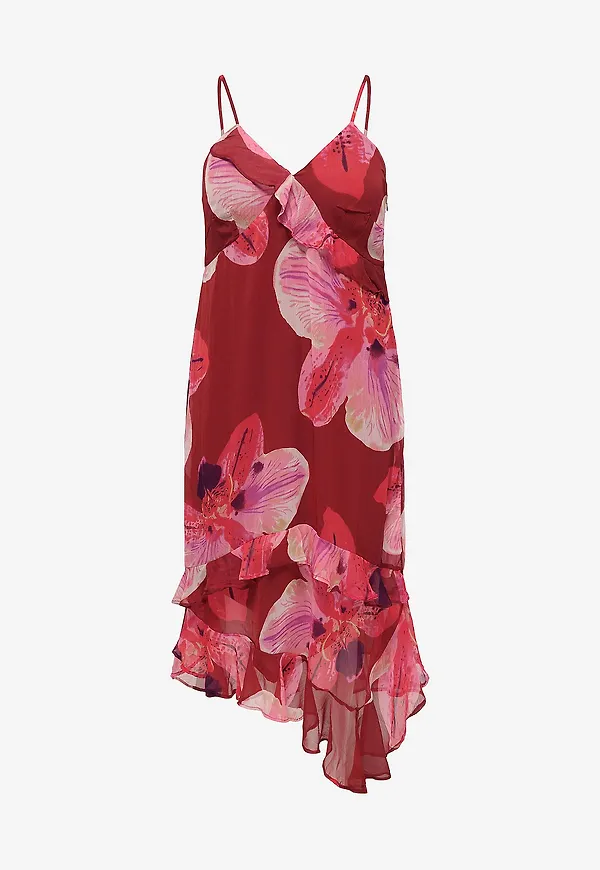 Only Carmakoma - Klänning Carasta Strap Frill - Röd
