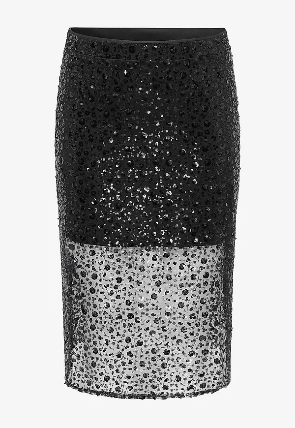 Only Carmakoma - Midikjol Carrhilo Sequins Midaxi Skirt Wvn - Svart