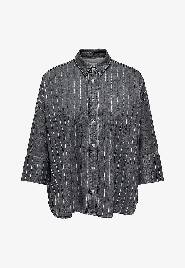 Only Carmakoma - Skjorta carGrace Rhinestone Dnm Shirt Azg - Grå
