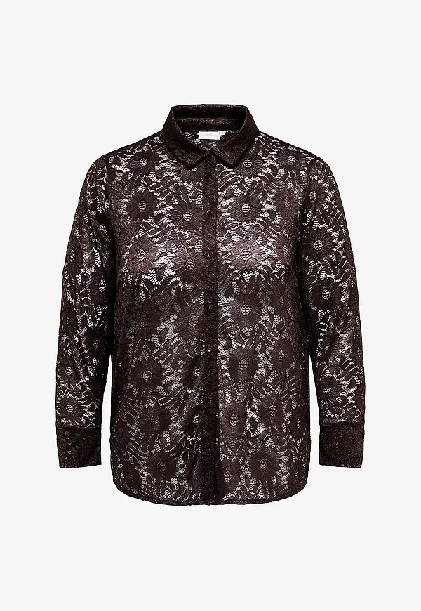 Only Carmakoma - Skjorta Carzion L/S Lace Shirt Jrs - Brun
