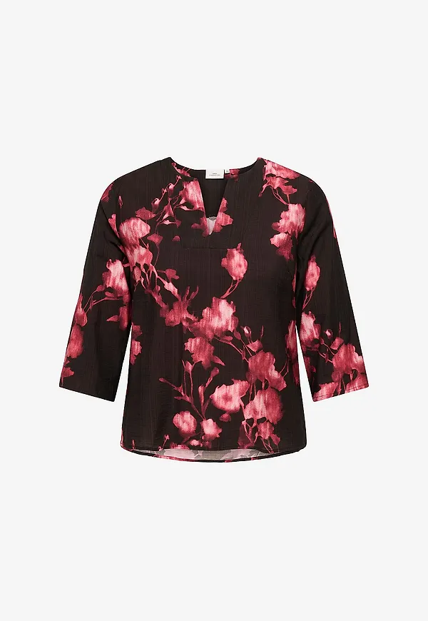 Only Carmakoma - Topp carCamille 3/4 V-neck Top Aop - Svart