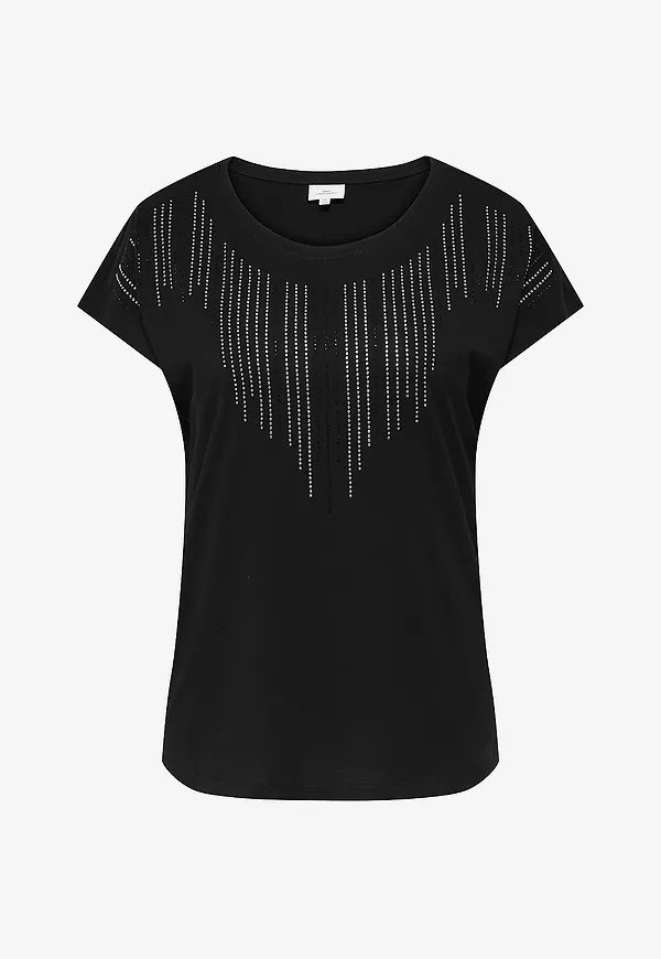 Only Carmakoma - Topp carLula S/S O-neck Rhinestone Top J - Svart