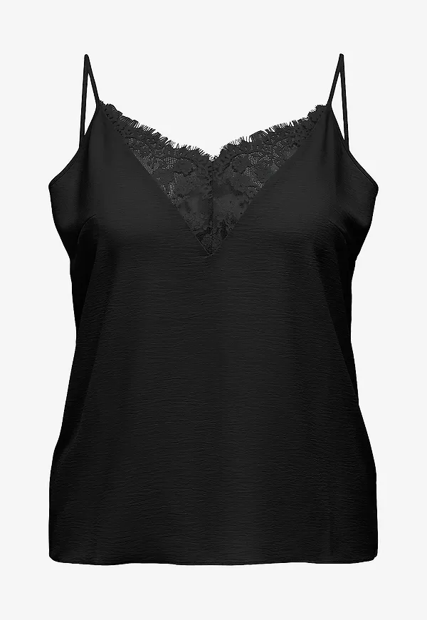 Only Carmakoma - Topp carMetta Life Mix Lace Singlet Wvn - Svart