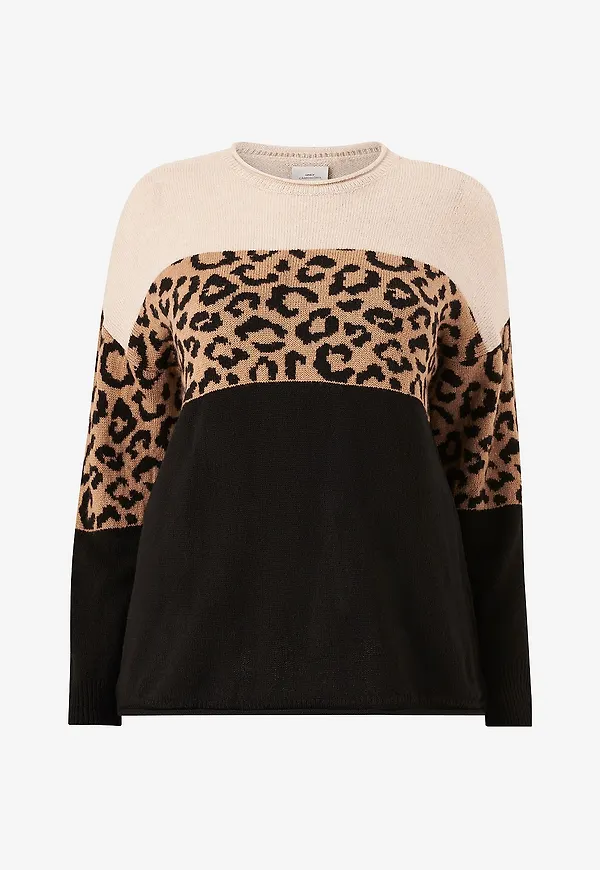 Only Carmakoma - Tröja carJade Animal LS O-neck Knt - Beige