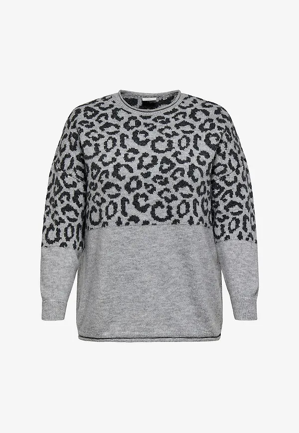 Only Carmakoma - Tröja carJade Zebra L/S O-neck Knt - Grå