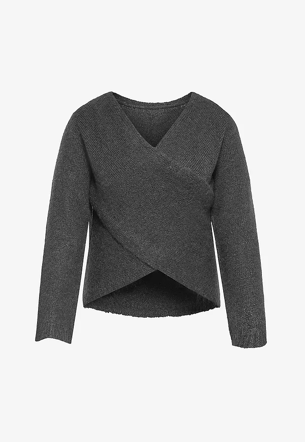Only Carmakoma - Tröja Carmaggie Ls Cross V-Neck Knt - Grå
