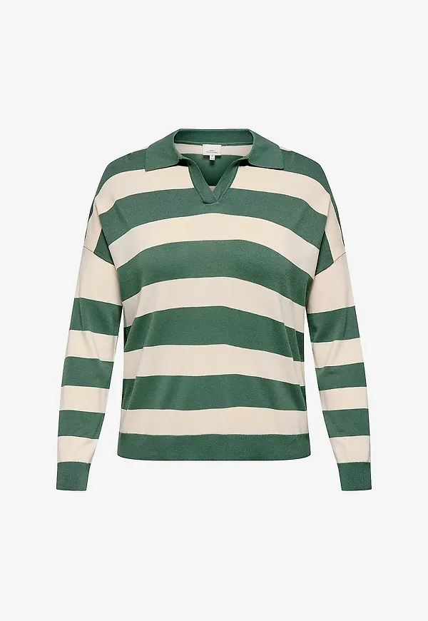 Only Carmakoma - Tröja Carmeddie Life LS Stripe Collar Pul - Grön