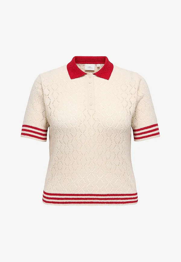 Only Carmakoma - Tröja carSunny SS Pointelle Polo Knt - Grå