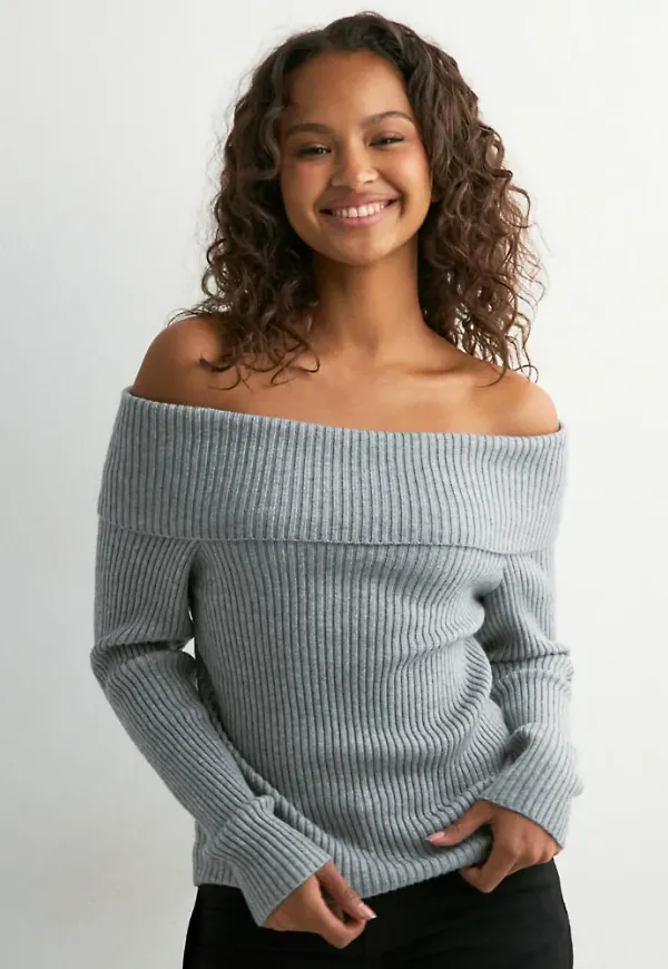 Only - Grå - Onlkatia Ls Off Shoulder Knt
