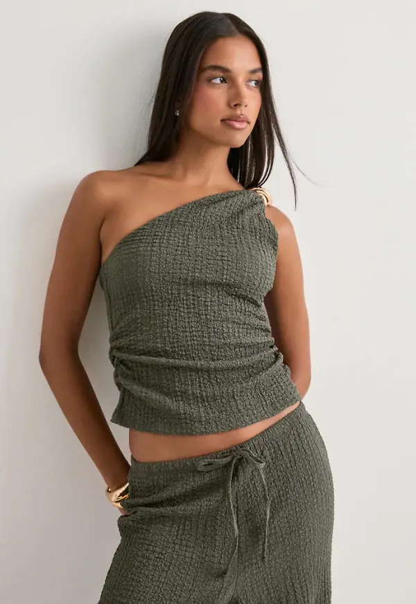 Only - Grön - Onlerikka Assymetric Crinkle Top Pn