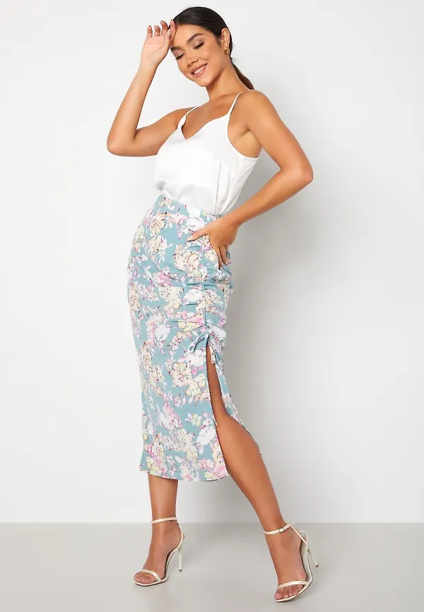 ONLY Lalica Life Midi Ruching Skirt Stone Blue AOP:Tea f L