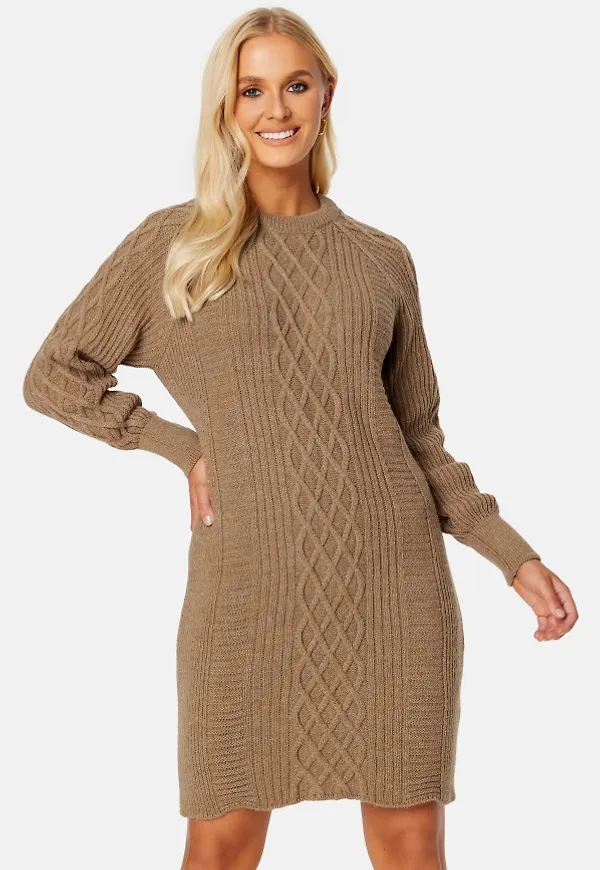 ONLY Leise Freya L/S Cable Dress Tannin Detail:W. MEL L