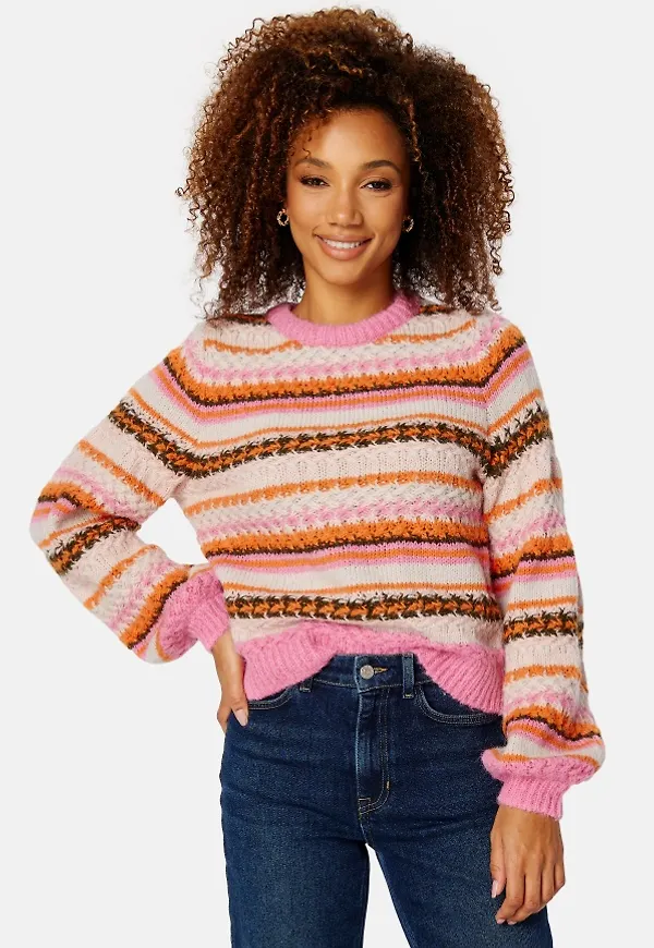 ONLY Mable Life L/S Stripe Pullover Morning Glory Stripe XL