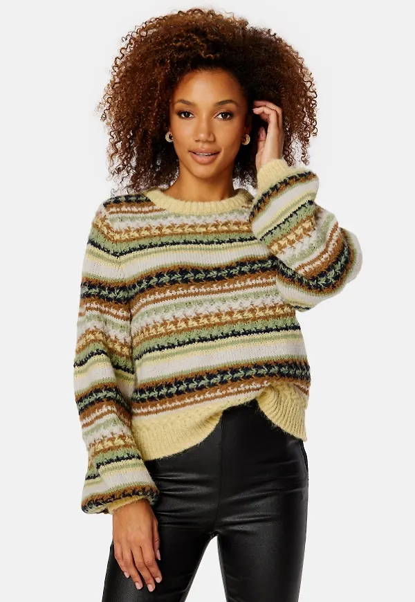 ONLY Mable Life L/S Stripe Pullover Parsnip Stripes:TEA/ XL