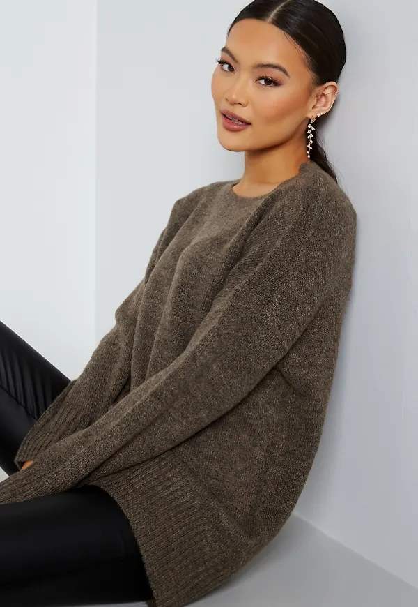 ONLY Nanjing L/S Pullover Knit Major Brown Det. Mel S