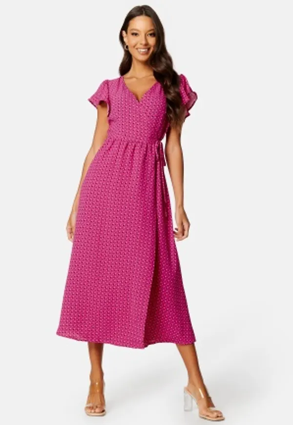 ONLY Naomi S/S Midi Wrap Dress Very Berry AOP:Dots XL