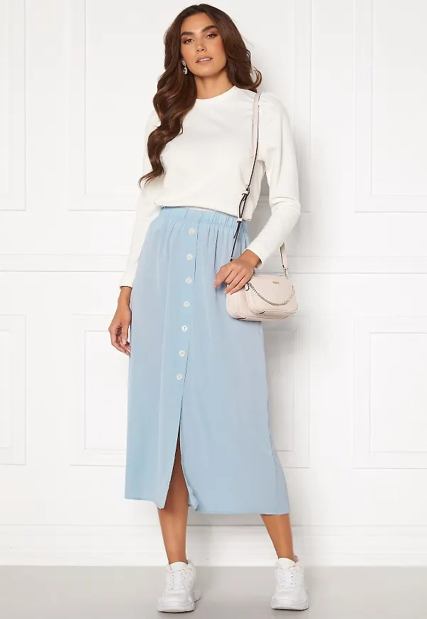 ONLY Nova Lux Button Skirt Solid Blue Fog 36