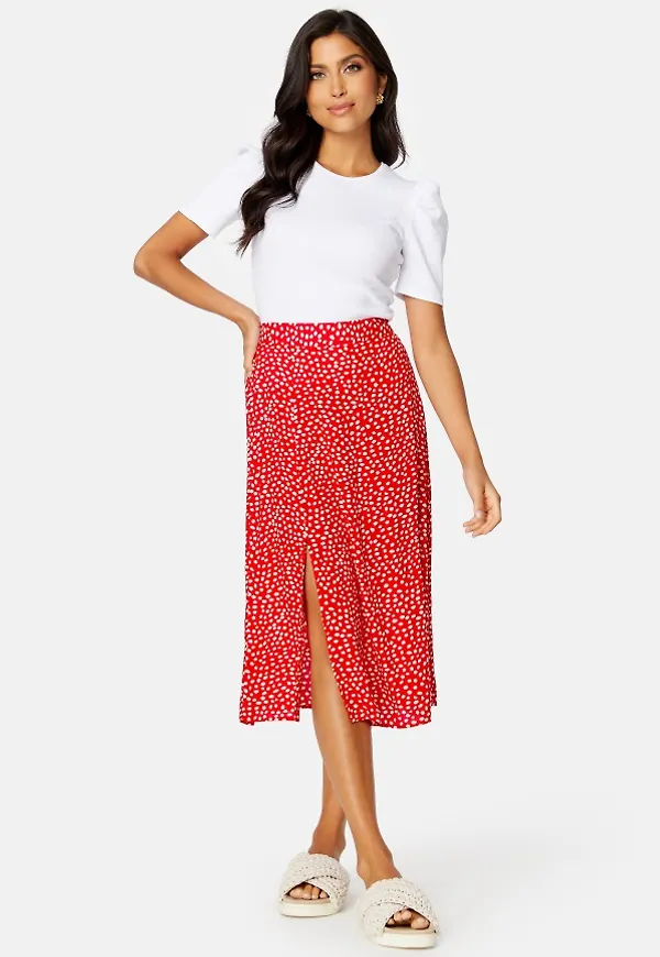 ONLY Nya HW Slit Midi Skirt Poppy Red AOP:Dot S