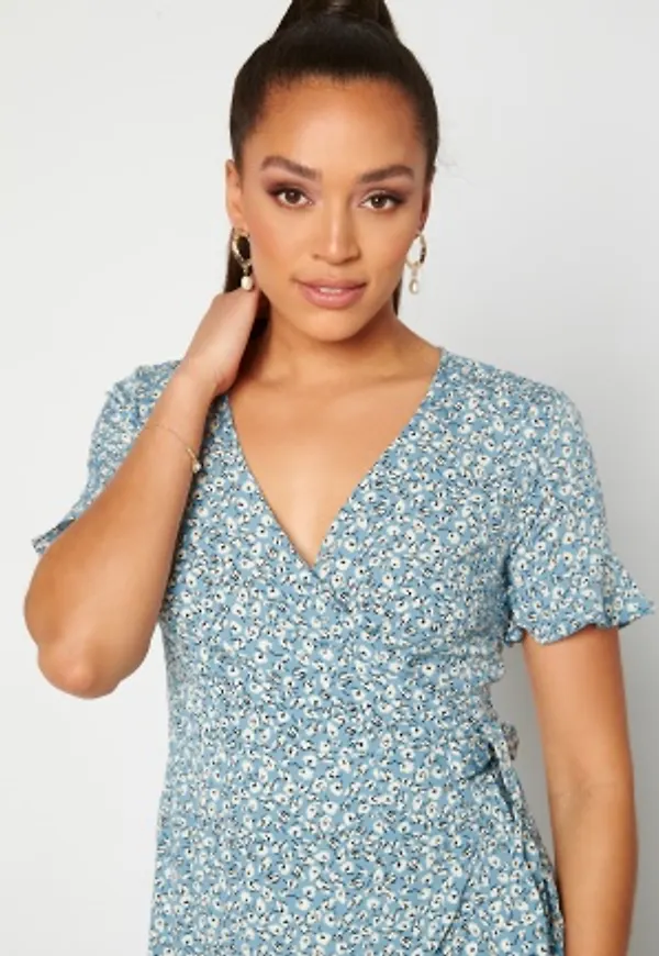 ONLY Olivia S/S Wrap Dress Dusk Blue / Flower 38