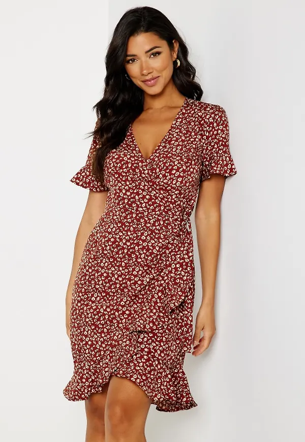 ONLY Olivia S/S Wrap Dress Henna AOP:Two Flower 34