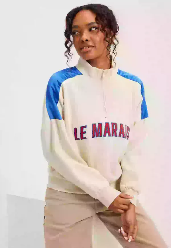 Only Onldina L/S Mix Highneck Zip Swt Sweatshirts med tryck Birch Marais