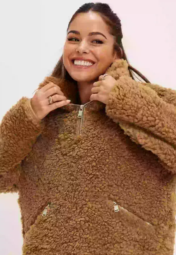 Only Onlellie Sherpa Anorak Cc Otw Teddyjackor Toasted Coconut