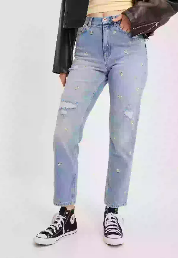 Only Onlfine Hw Emb Straight Ank Jns Dot Straight jeans Light Blue Denim