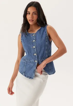 ONLY Onlgiulina S/L BUTTON VEST DNM Medium Blue Denim XS