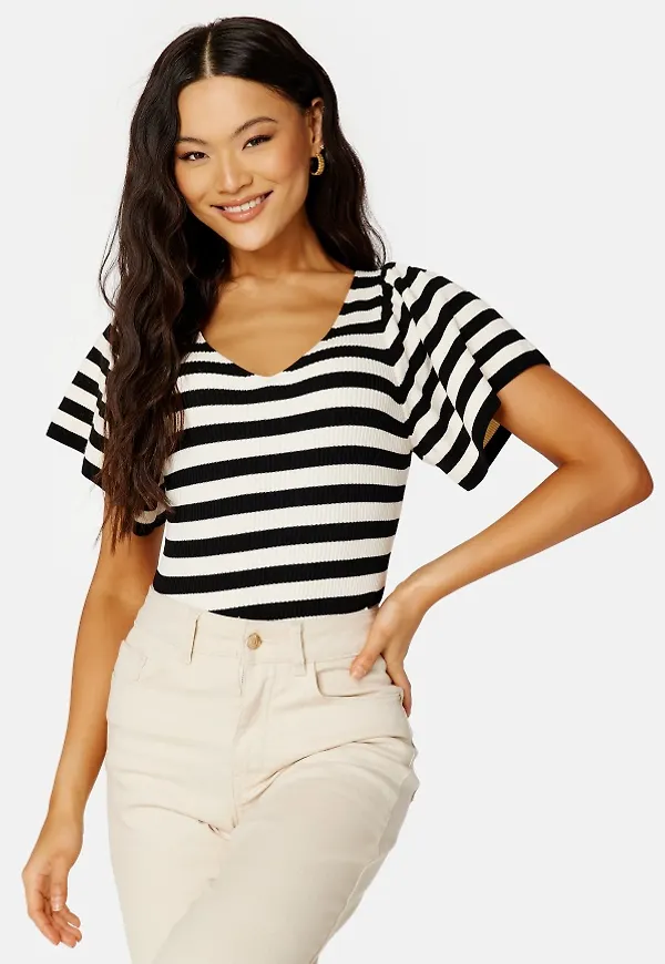 ONLY ONLLeelo Stripe S/S BackPullover Pumice Stone Stripe L