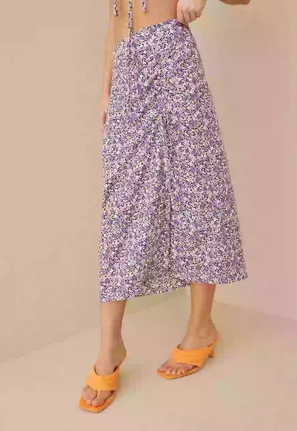 Only Onlmolly Rouching Calf Skirt Nn Midikjolar Cloud Dancer Multicolor Flower