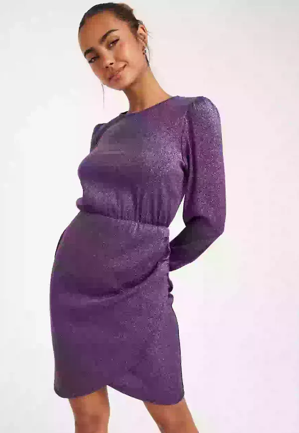 Only Onlrich L/S Glitter Dress Jrs Glittriga klänningar Black Acai Metallic