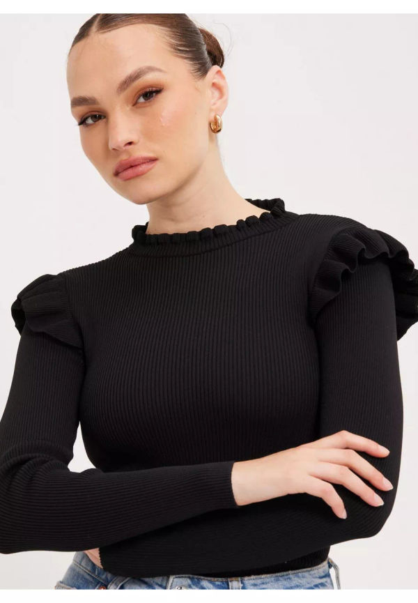Only Onlsia Sally Ruffle Ls Pullover Knt Långärmade toppar Black