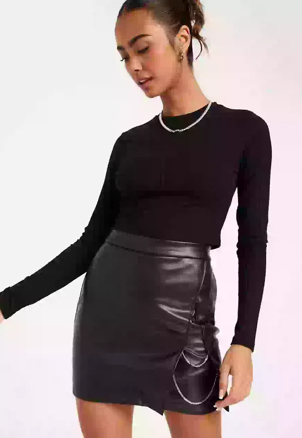 Only Onlswara-Idina Faux Leat Chain Skir Minikjolar Black