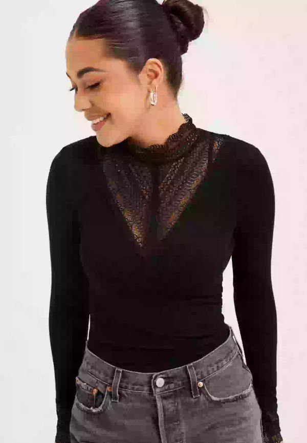 Only Onltilde L/S High Neck Lace Top Jrs Polotröjor Black