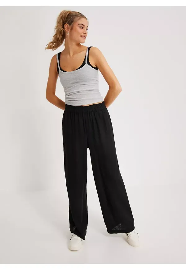 Only Onltokyo Hw Linen Blend St Pant Pnt Linnebyxor Black