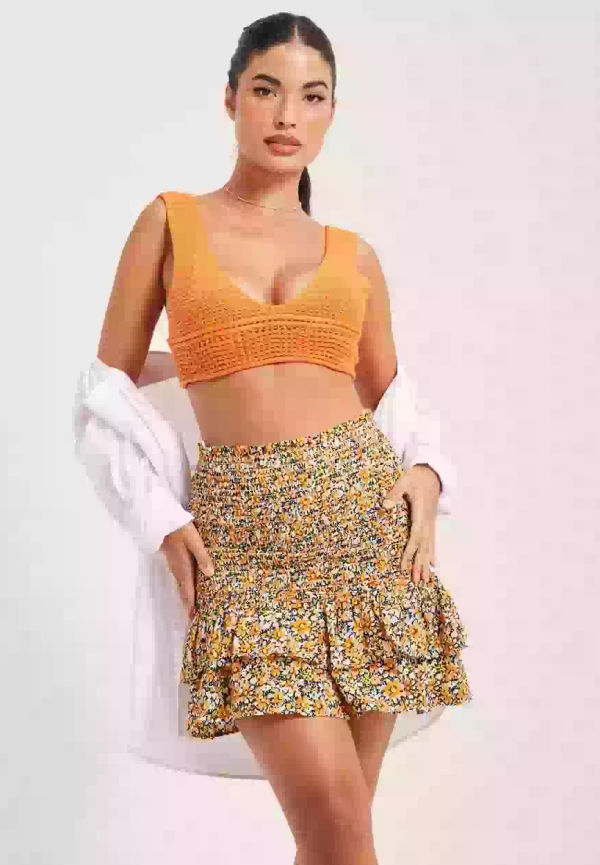 Only Onlzoey Layered Smock Skirt Ptm Minikjolar Sun Orange Miss Tribe Blossom