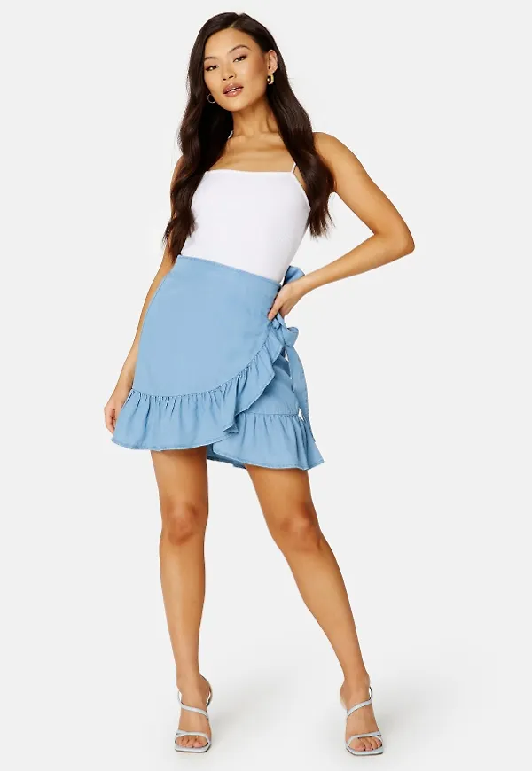 ONLY Sofia Wrap Denim Skirt Medium Blue Denim XS