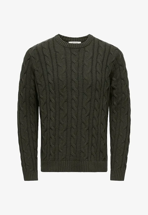 ONLY & SONS - Tröja Onskim Ls Cabel Crew Reg - Grön