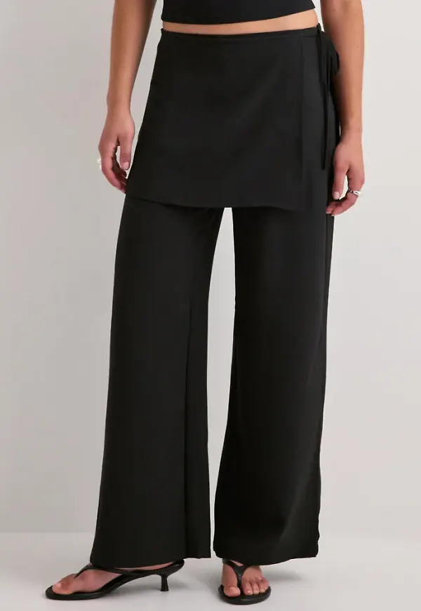 Only - Svart - Onlbretty Skirt Detail Trousers Wvn