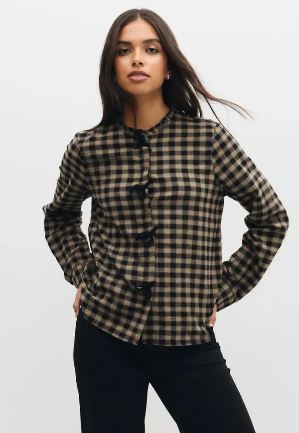 Only - Svart - Onlfrida Check Bow Detail Shirt Wvn